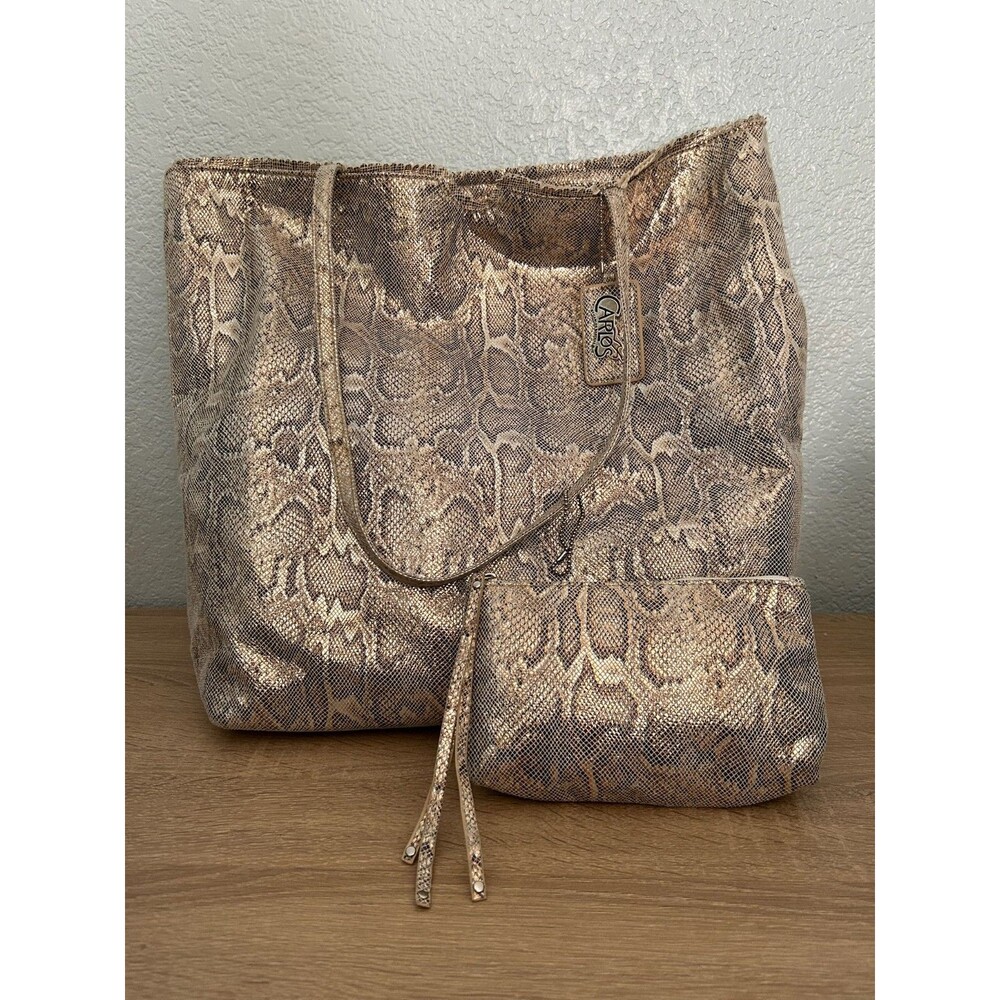 Carlos Santana Tote Bag Gold Metallic Python Snake Purse Y2K With Matching Pouch